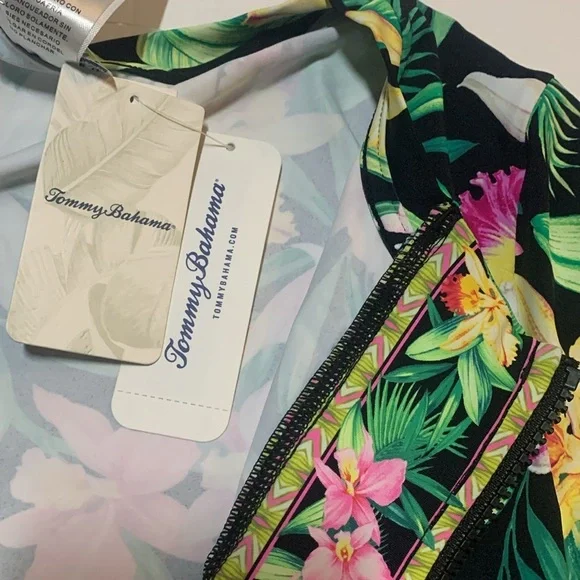 Tommy Bahama Orchid Garden Swim Rash Guard Top Full Zip Size XS UPF 50 NWT